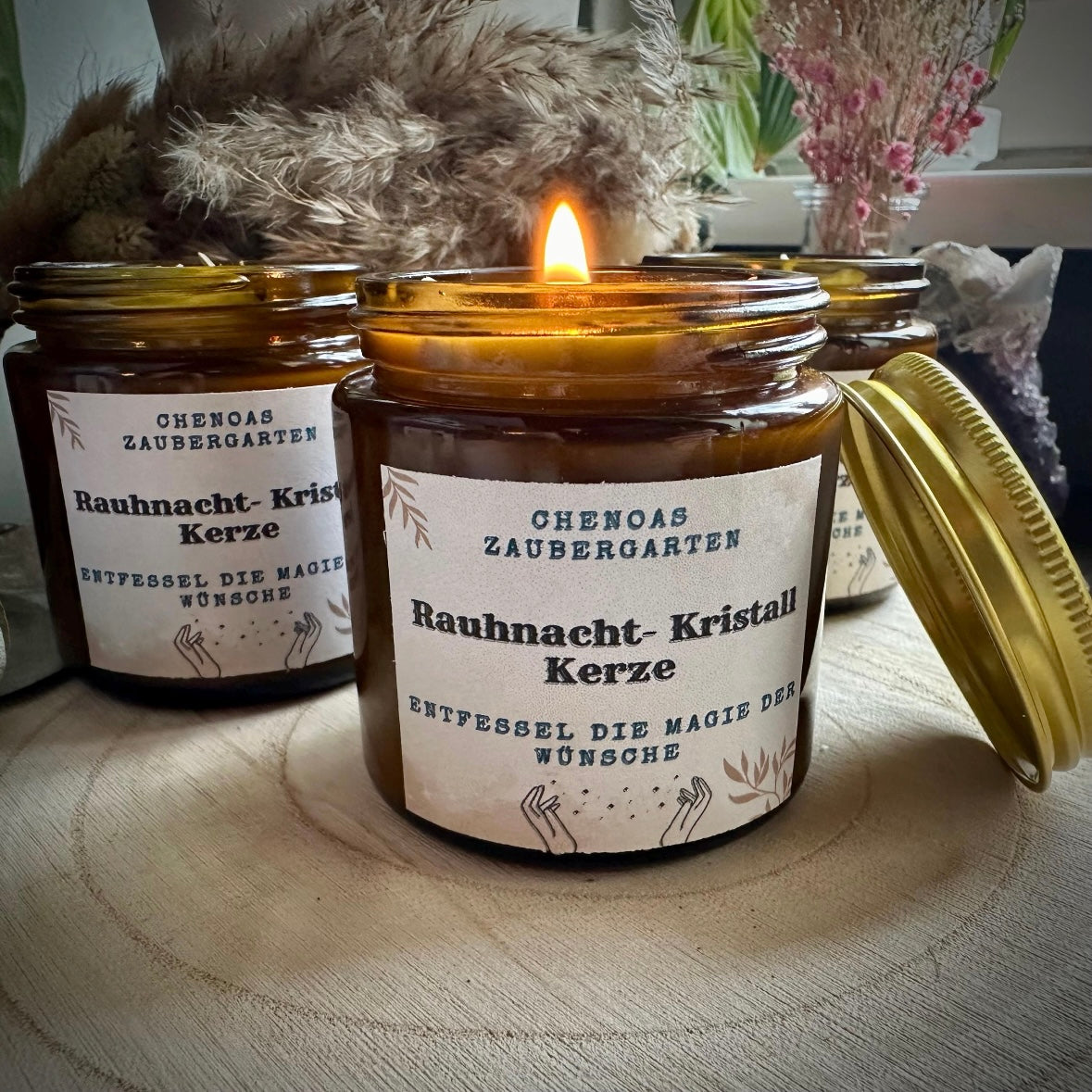 Rauhnächte Kristall (Aventurin) Ritualkerze im Glas mit Deckel- aus Bio Sojawachs von Hand gegossen 180ml