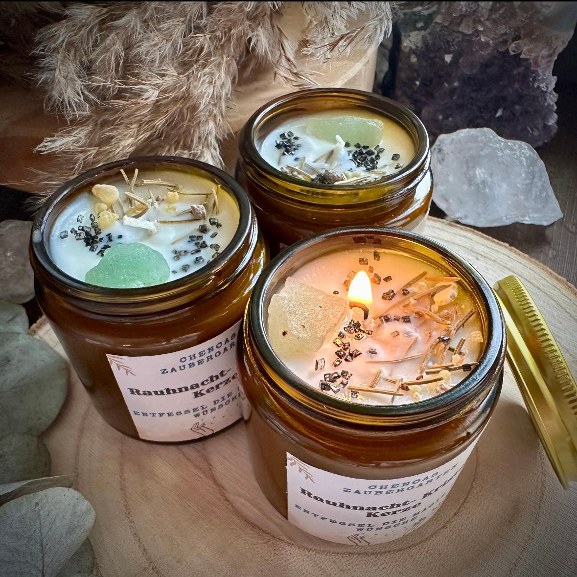 Rauhnächte Kristall (Aventurin) Ritualkerze im Glas mit Deckel- aus Bio Sojawachs von Hand gegossen 180ml