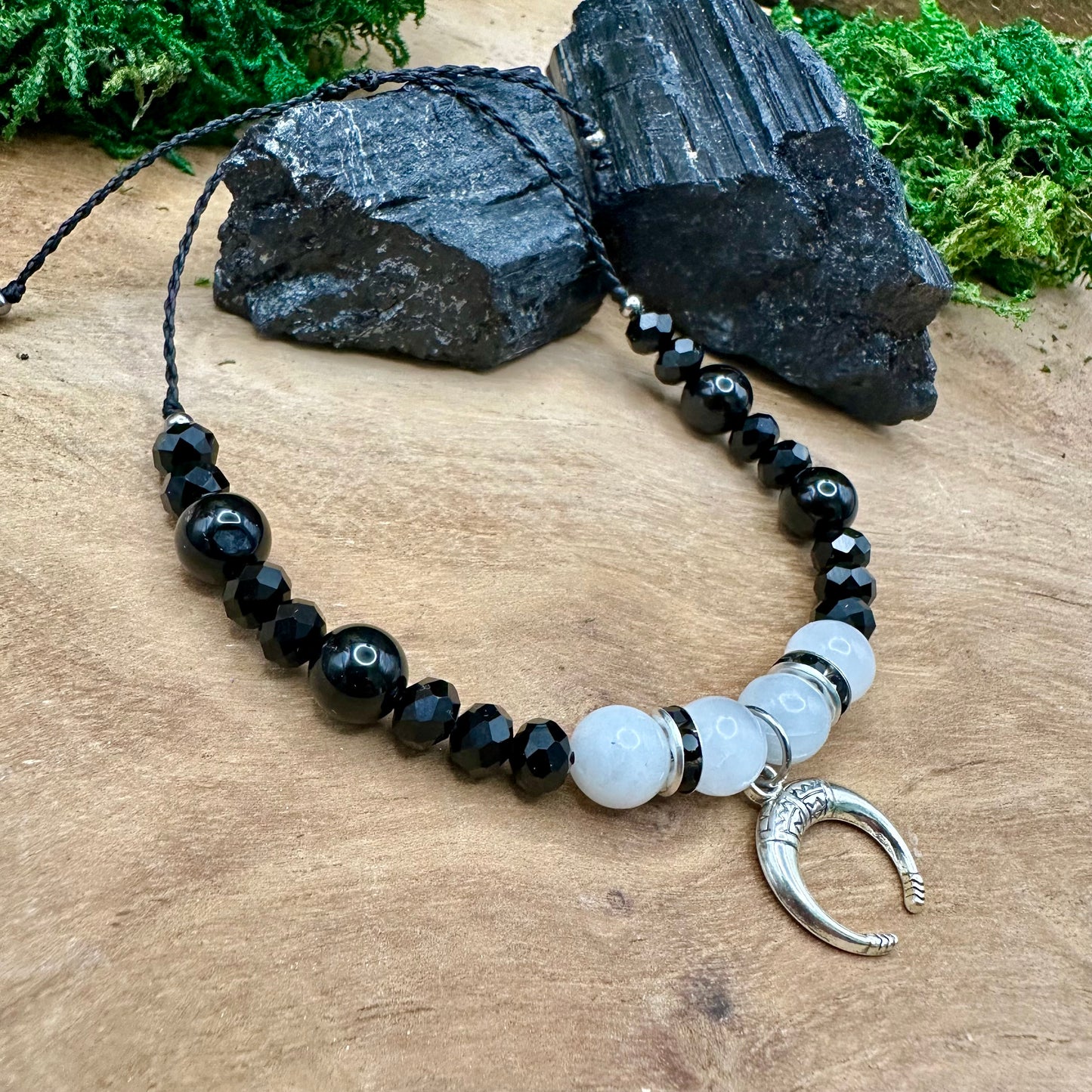 Schutz- & Mondkraft-Armband – Schwarzer Turmalin & Weißer Mondstein 🌙
