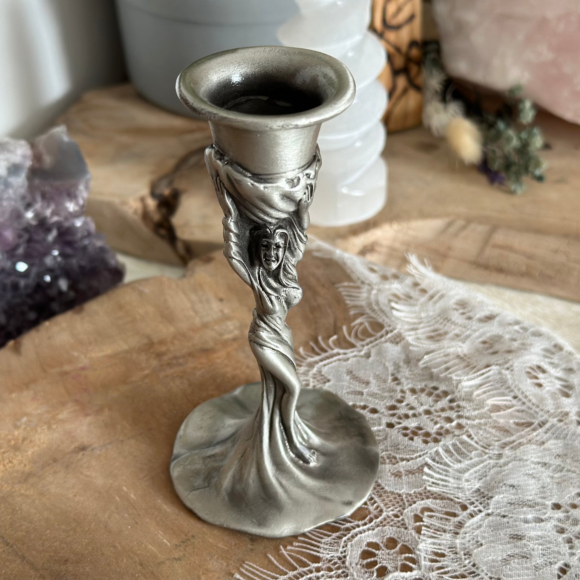 Kerzenständer Hexe -Silber Chenoas Zaubergarten