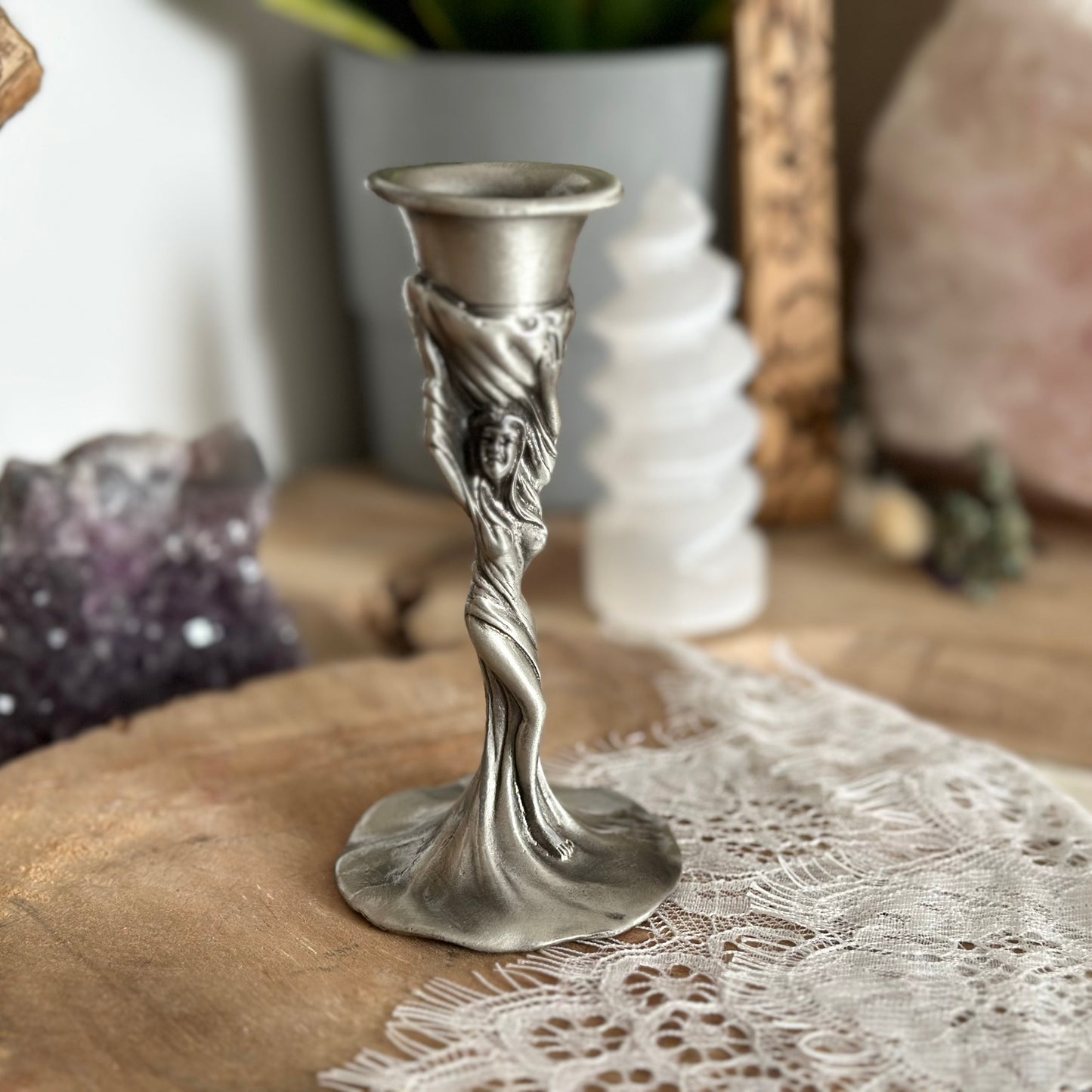Kerzenständer Hexe -Silber Chenoas Zaubergarten