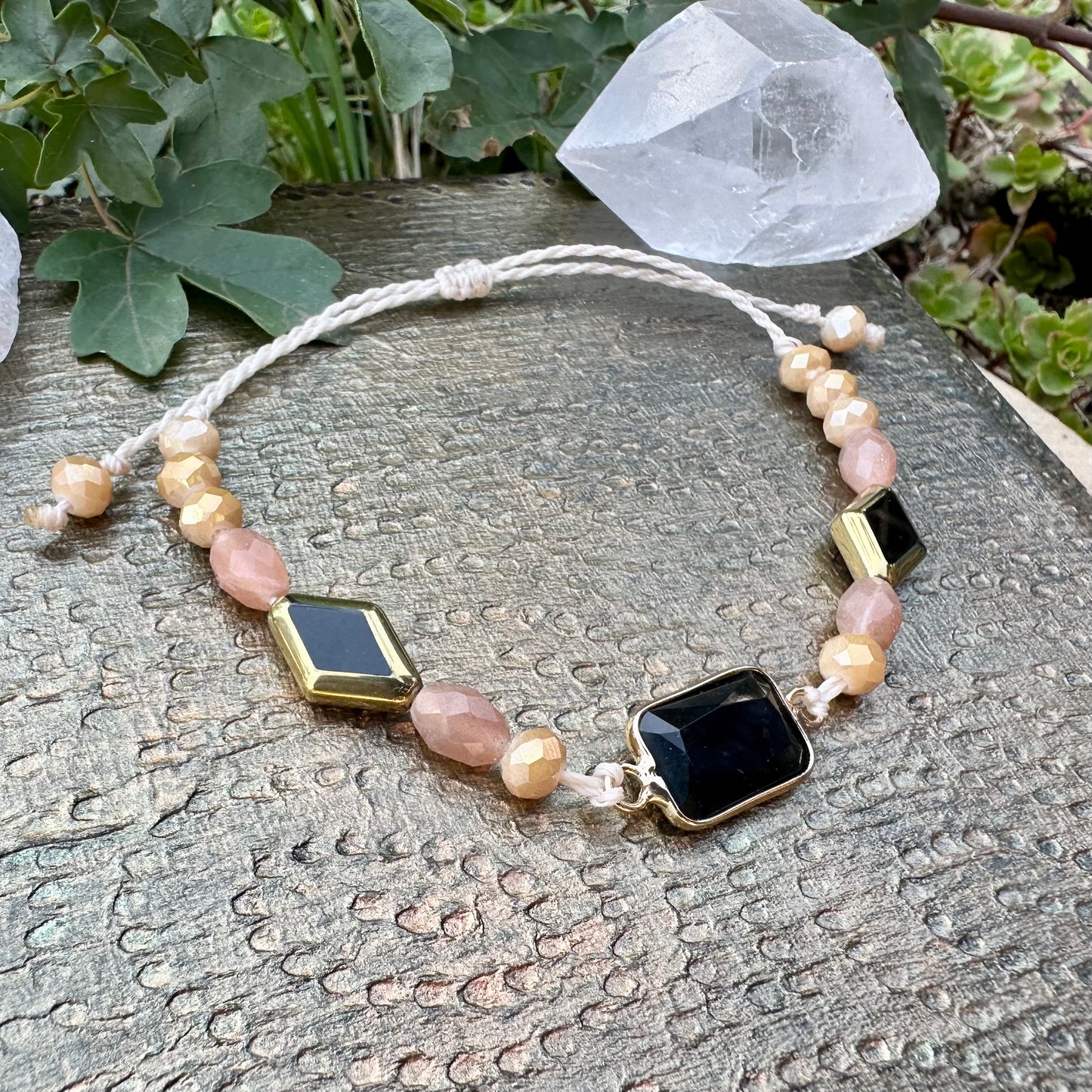 ✨ Schutz & Selbstvertrauen – Edelstein-Armband mit Obsidian und Sonnenstein✨