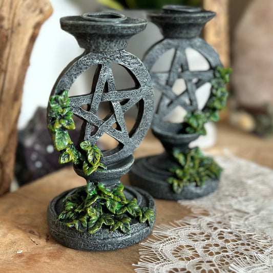 Kerzenständer Pentagramm mit Efeu 2 Stück Chenoas Zaubergarten