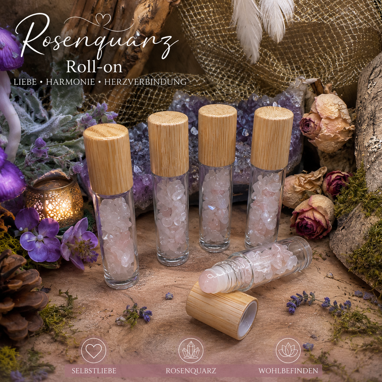 Kristall Roll-on aus Rosenquarz – Zum Selbstbefüllen