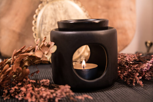 Aromalampe schwarz Keramik für Wachsmelts und Duftöle Chenoas Zaubergarten
