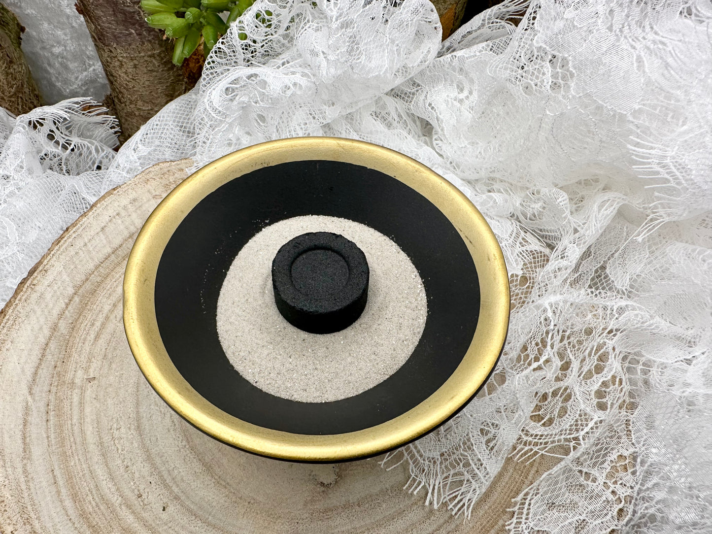 Räucherschale schwarz/gold Keramik Chenoas Zaubergarten
