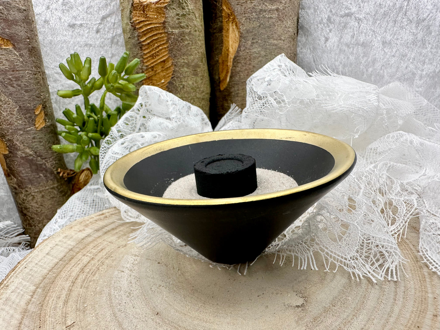 Räucherschale schwarz/gold Keramik Chenoas Zaubergarten