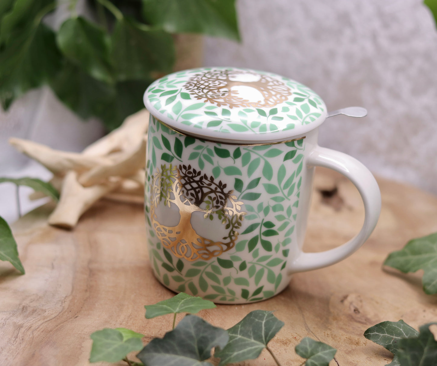 Lebensbaum Teetasse mit Sieb und Deckel Chenoas Zaubergarten