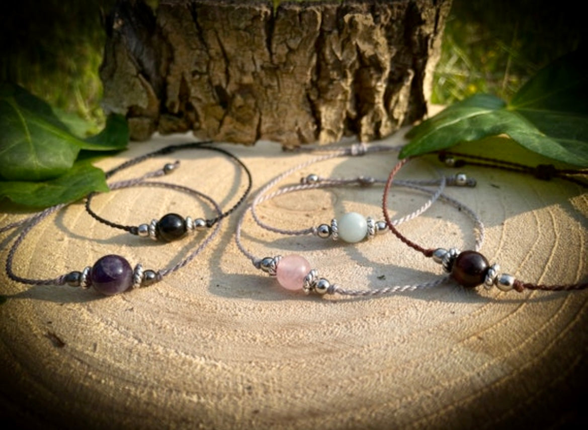 Makramee Armband oder Fußkettchen Turmalin, Rosenquarz, Amethyst uvm. - Chenoas Zaubergarten