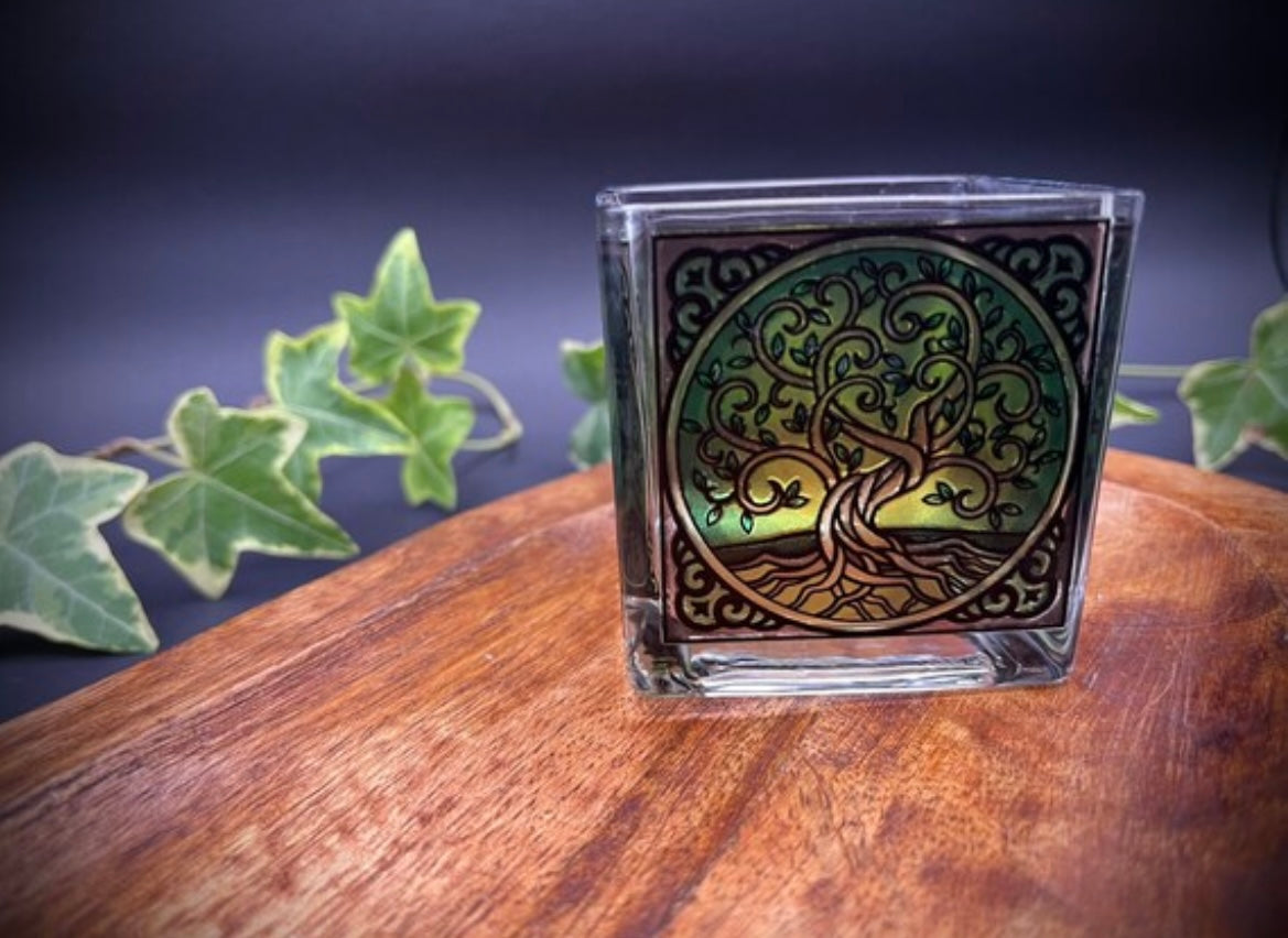Kleines Windlicht Teelichtglas Baum des Lebens / Yggdrasil - Chenoas Zaubergarten