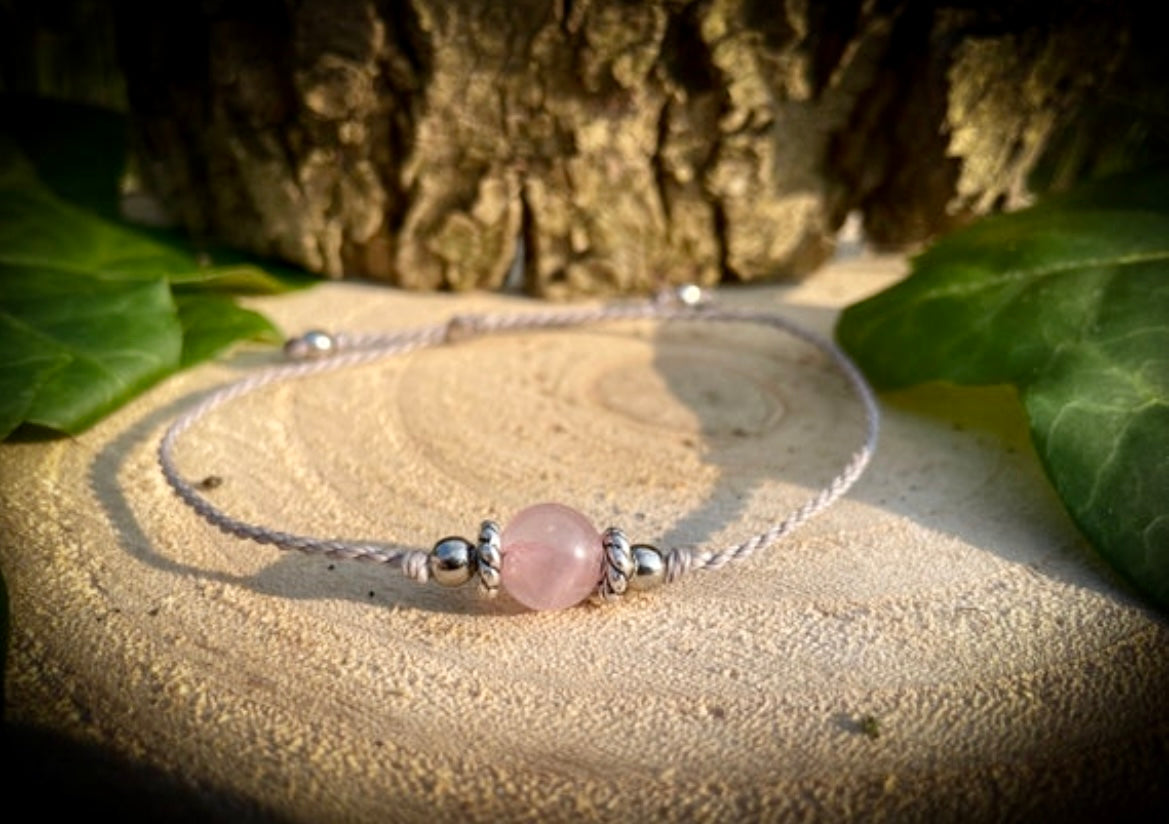 Makramee Armband oder Fußkettchen Turmalin, Rosenquarz, Amethyst uvm. - Chenoas Zaubergarten