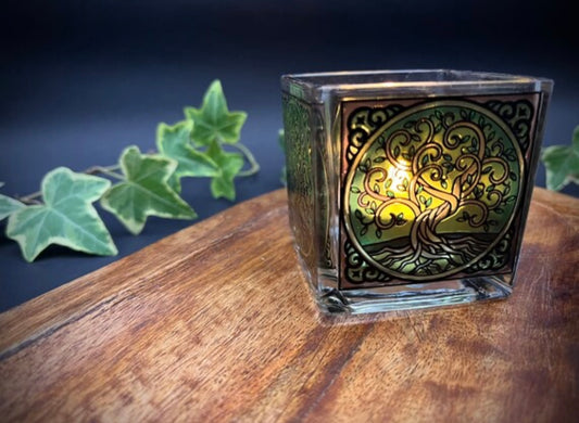 Kleines Windlicht Teelichtglas  Baum des Lebens / Yggdrasil - Chenoas Zaubergarten 