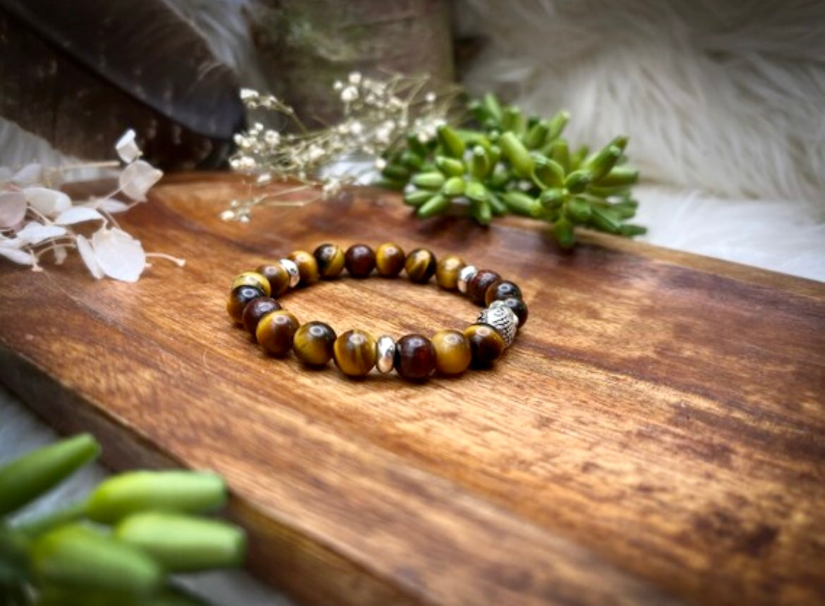 Perlenarmband Tigerauge mit Buddha Chenoas Zaubergarten