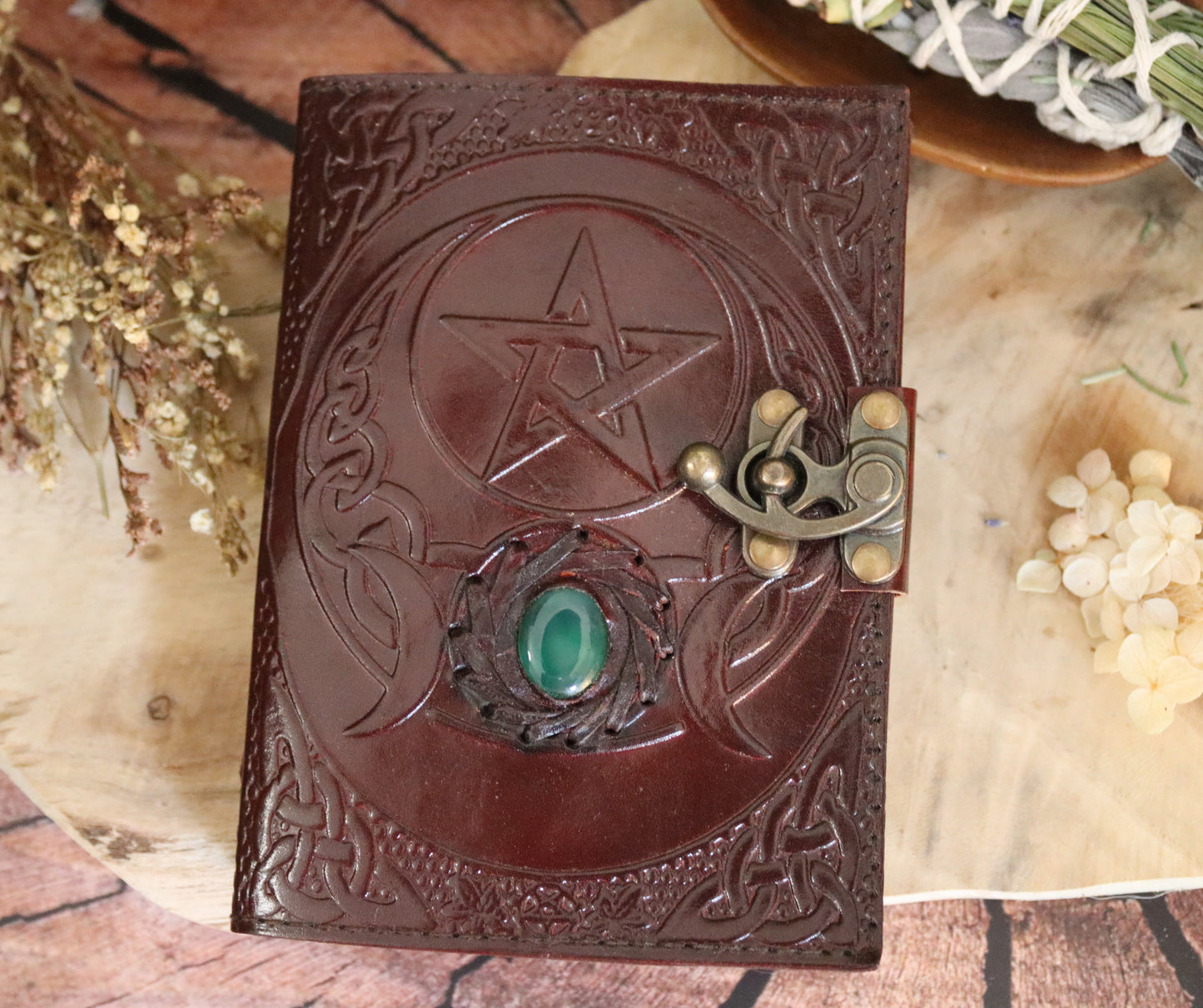Buch der Schatten / Hexenbuch Pentagramm mit Triple Moon Chenoas Zaubergarten