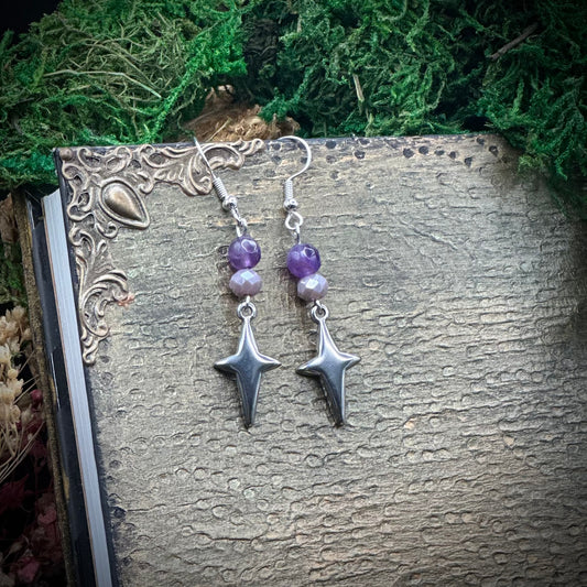 💫 Ohrhänger „Nachthimmel“ – Amethyst & Glasperlen 💫