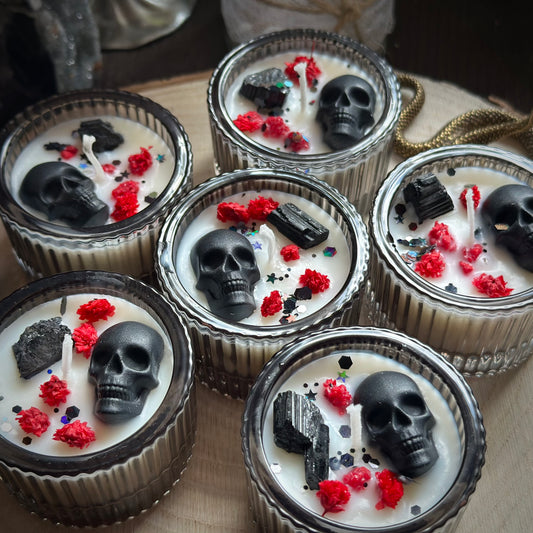 Kristall Kerze "Hades- Gott der Unterwelt" im Glas mit schwarzem Turmalin- Dark Opium