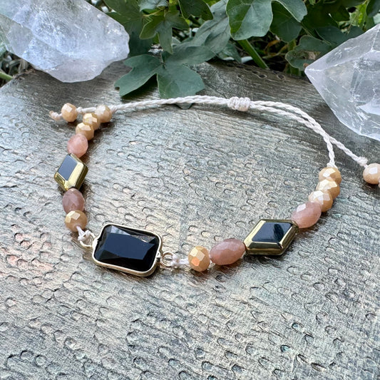 ✨ Schutz & Selbstvertrauen – Edelstein-Armband mit Obsidian und Sonnenstein✨