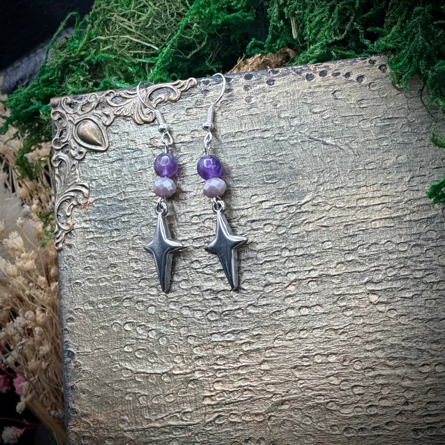 💫 Ohrhänger „Nachthimmel“ – Amethyst & Glasperlen 💫