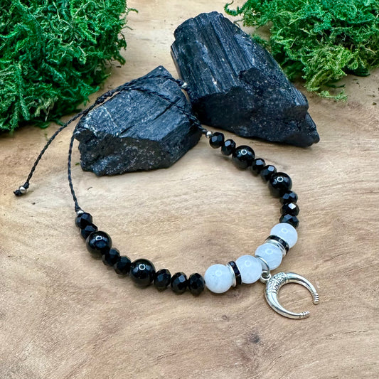 Schutz- & Mondkraft-Armband – Schwarzer Turmalin & Weißer Mondstein 🌙