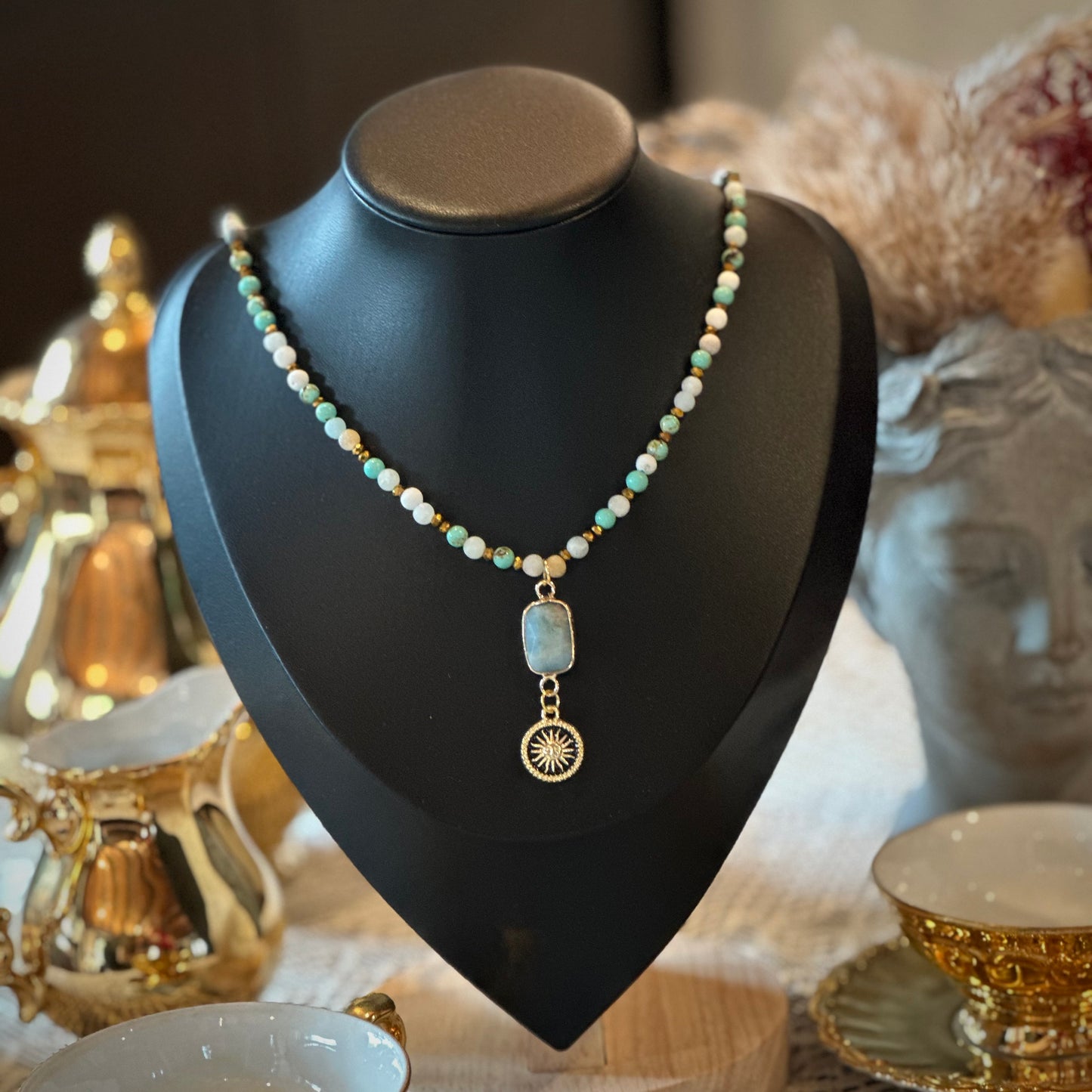 ✨ Amazonit & Türkis Kette – Gold & Edelstahl ✨