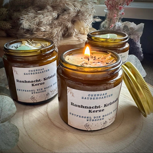 Rauhnächte Kristall (Aventurin) Ritualkerze im Glas mit Deckel- aus Bio Sojawachs von Hand gegossen 180ml