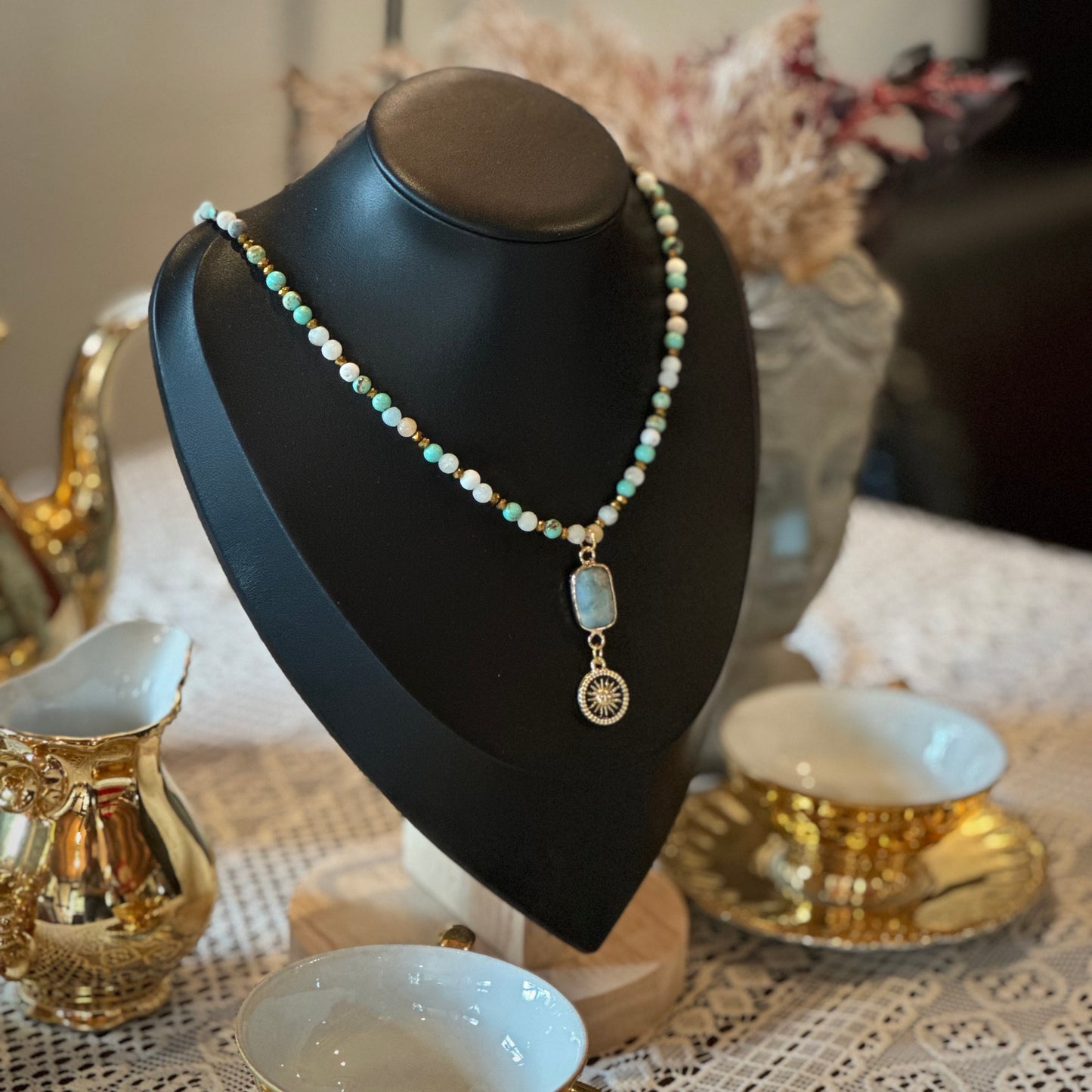 ✨ Amazonit & Türkis Kette – Gold & Edelstahl ✨