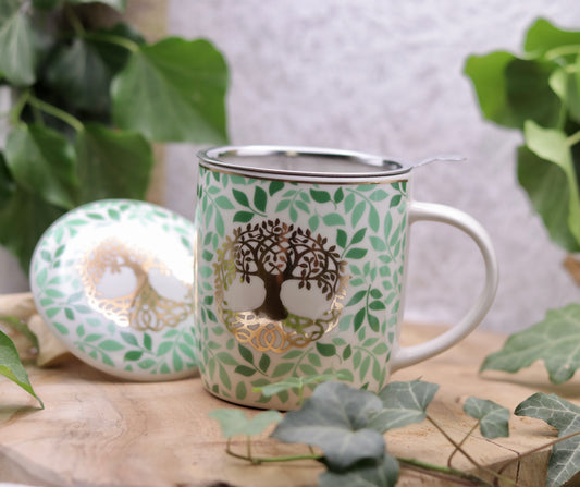 Lebensbaum Teetasse mit Sieb und Deckel Chenoas Zaubergarten